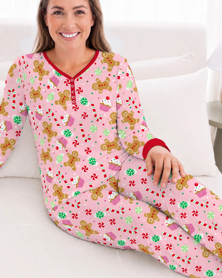 Pink Gingerbread Sweet Treats Bamboo Women Pajama Set