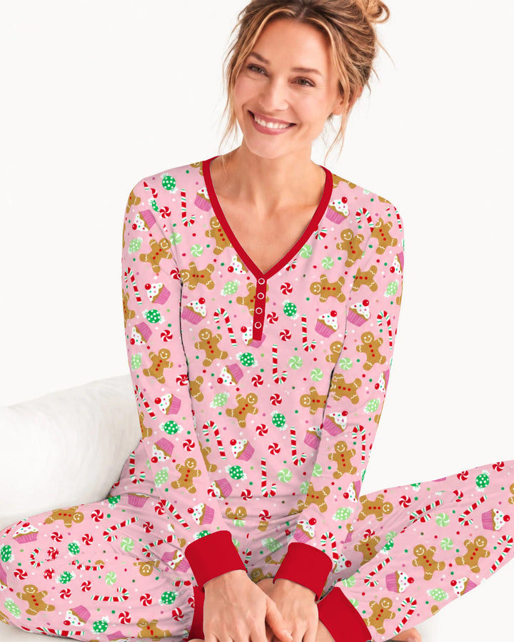 Pink Gingerbread Sweet Treats Bamboo Women Pajama Set