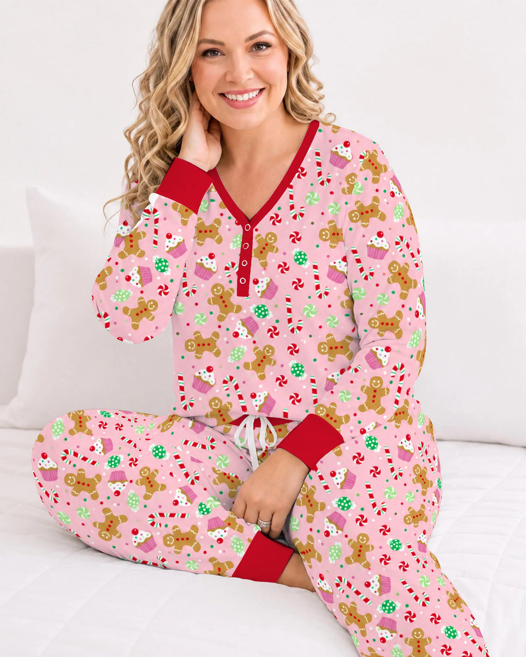 Pink Gingerbread Sweet Treats Bamboo Women Pajama Set