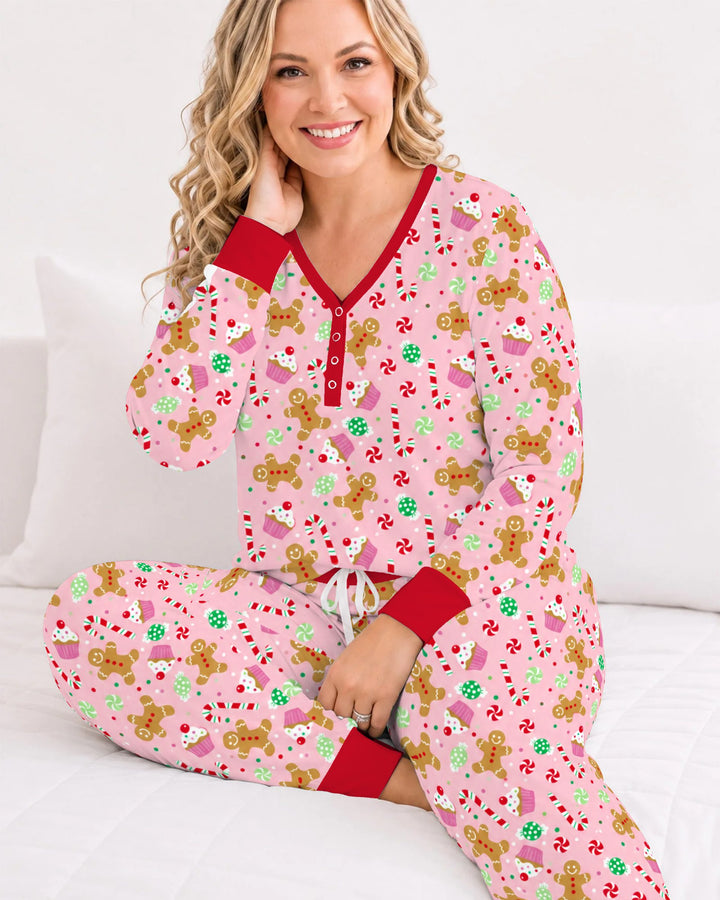 Pink Gingerbread Sweet Treats Bamboo Women Pajama Set