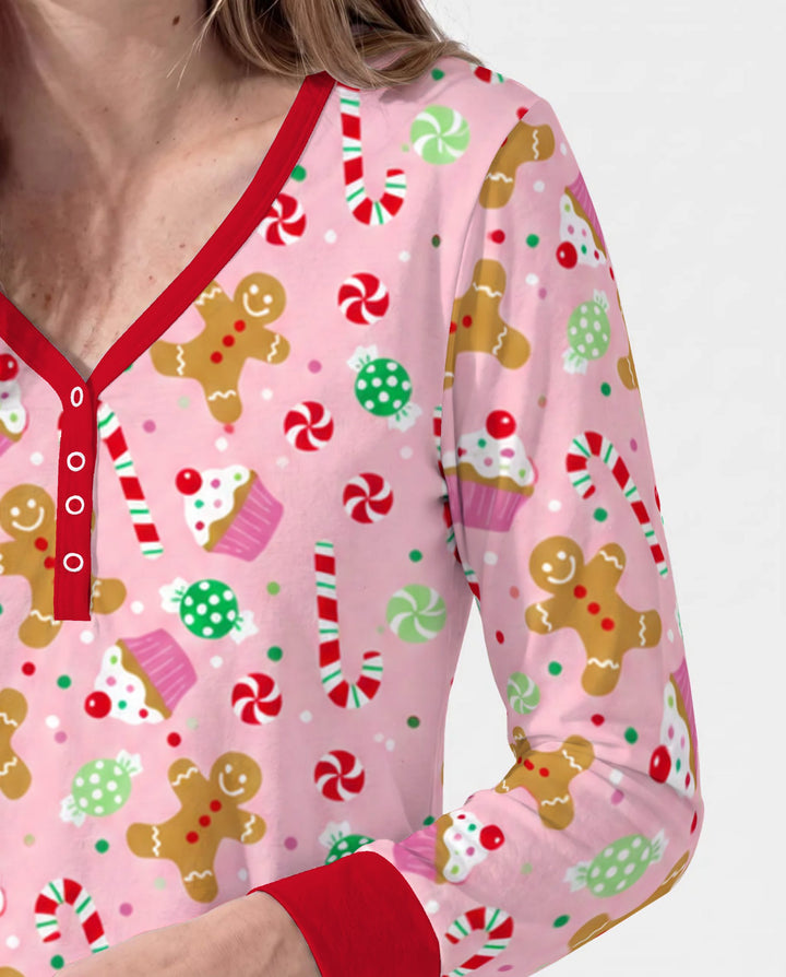 Pink Gingerbread Sweet Treats Bamboo Women Pajama Set