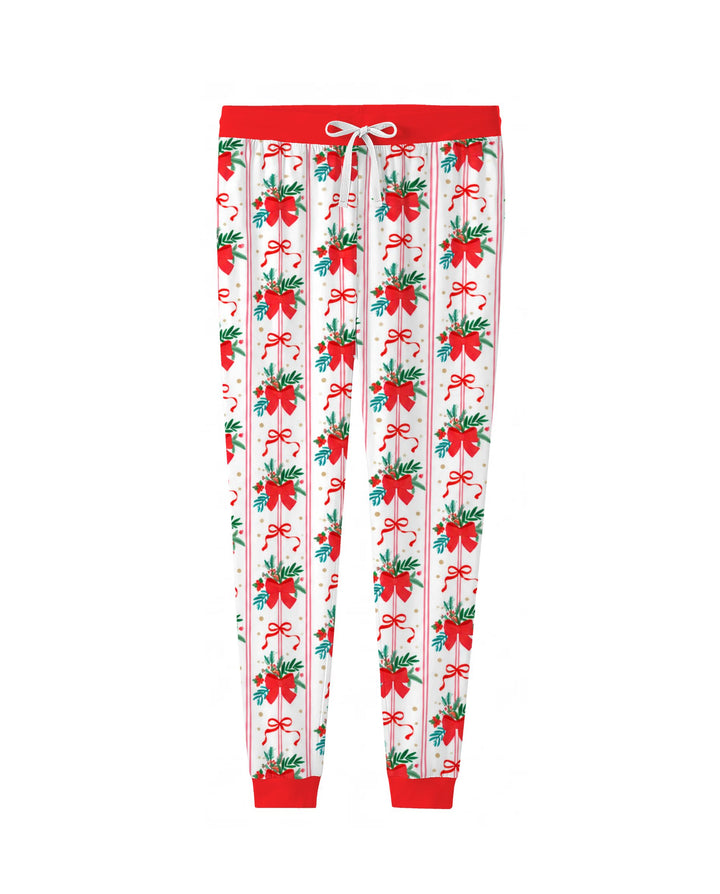 Christmas Red Bow Holiday Ribbons Bamboo Women Pajama Set