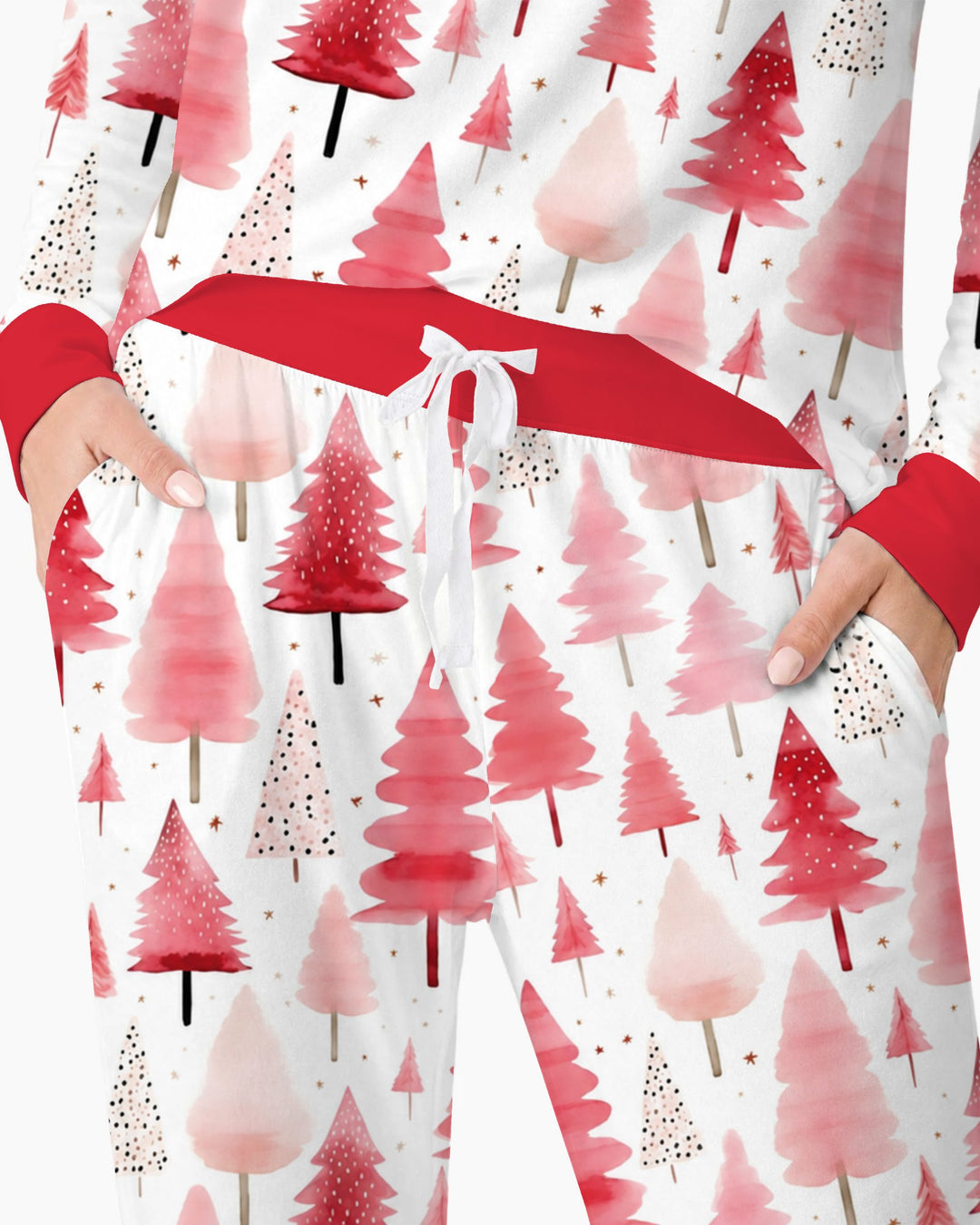 Watercolor Pink Christmas Trees Bamboo Women Pajama Set