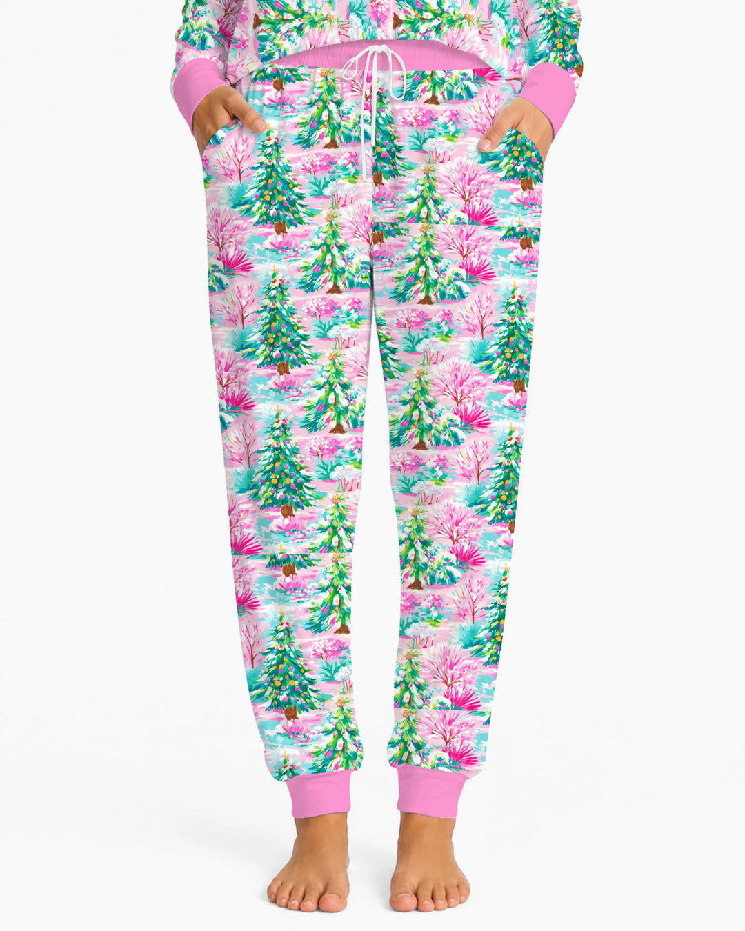 Whimsical Pink Winter Forest Bamboo Women Pajama Set