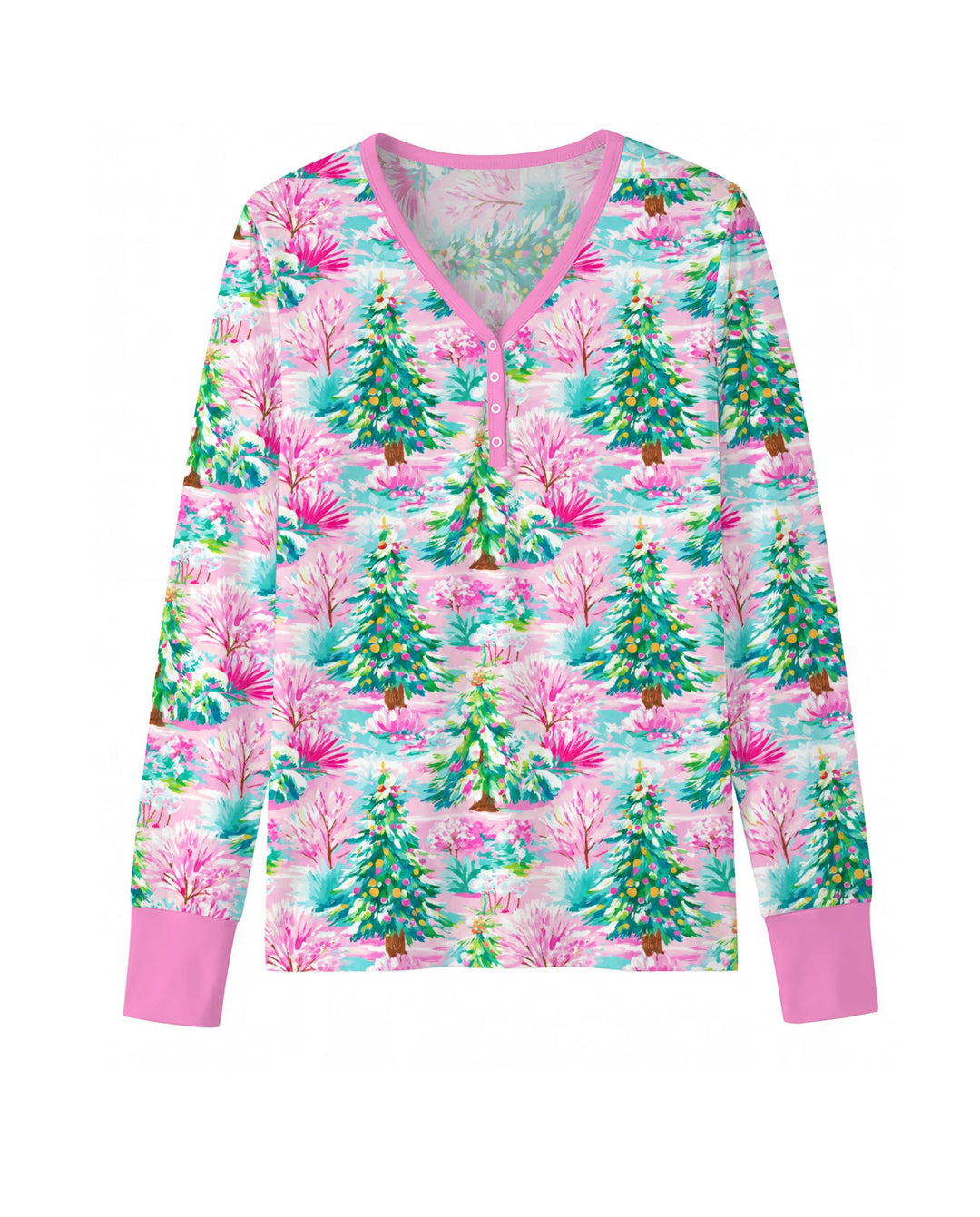 Whimsical Pink Winter Forest Bamboo Women Pajama Set