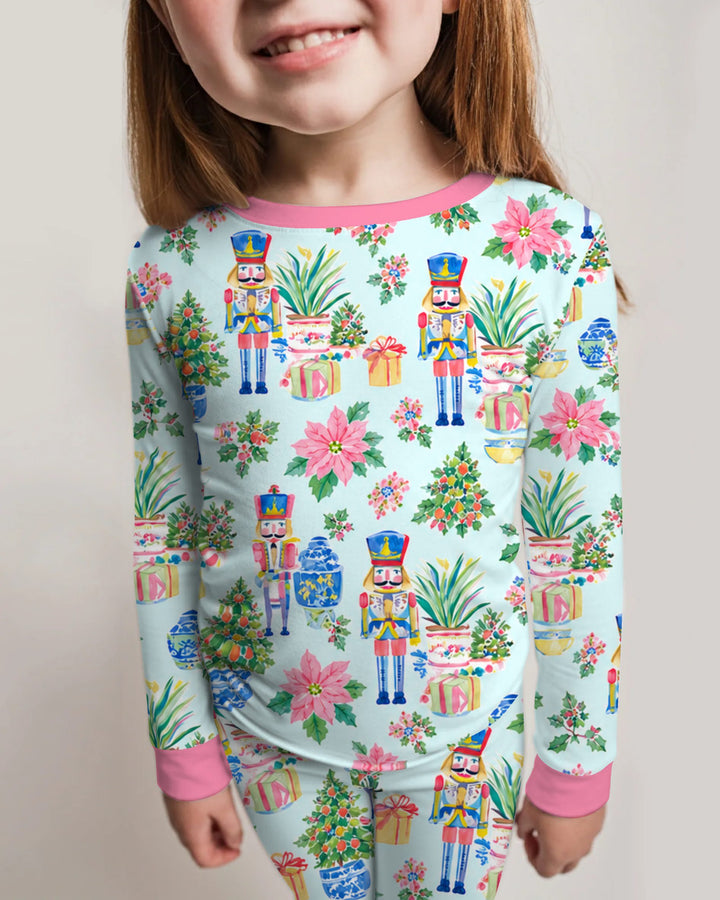 Nutcracker Christmas Chinoiserie Bamboo Two Piece Long Sleeve Pajama Set