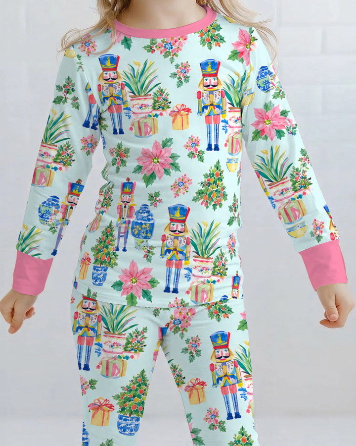 Nutcracker Christmas Chinoiserie Bamboo Two Piece Long Sleeve Pajama Set
