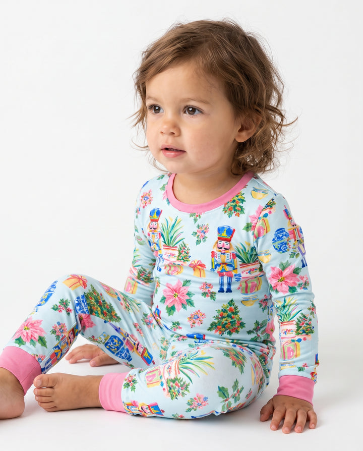 Nutcracker Christmas Chinoiserie Bamboo Two Piece Long Sleeve Pajama Set