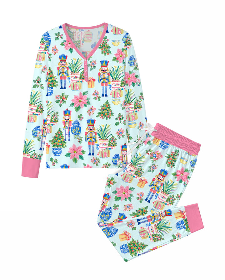 Nutcracker Christmas Chinoiserie Bamboo Women Pajama Set