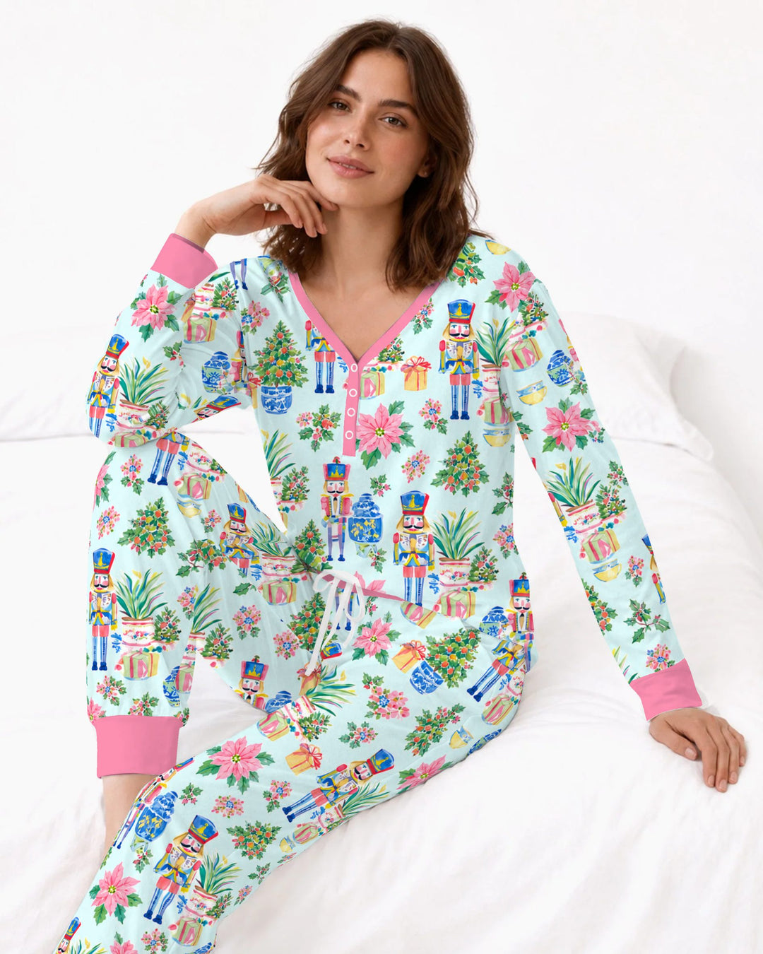 Nutcracker Christmas Chinoiserie Bamboo Women Pajama Set