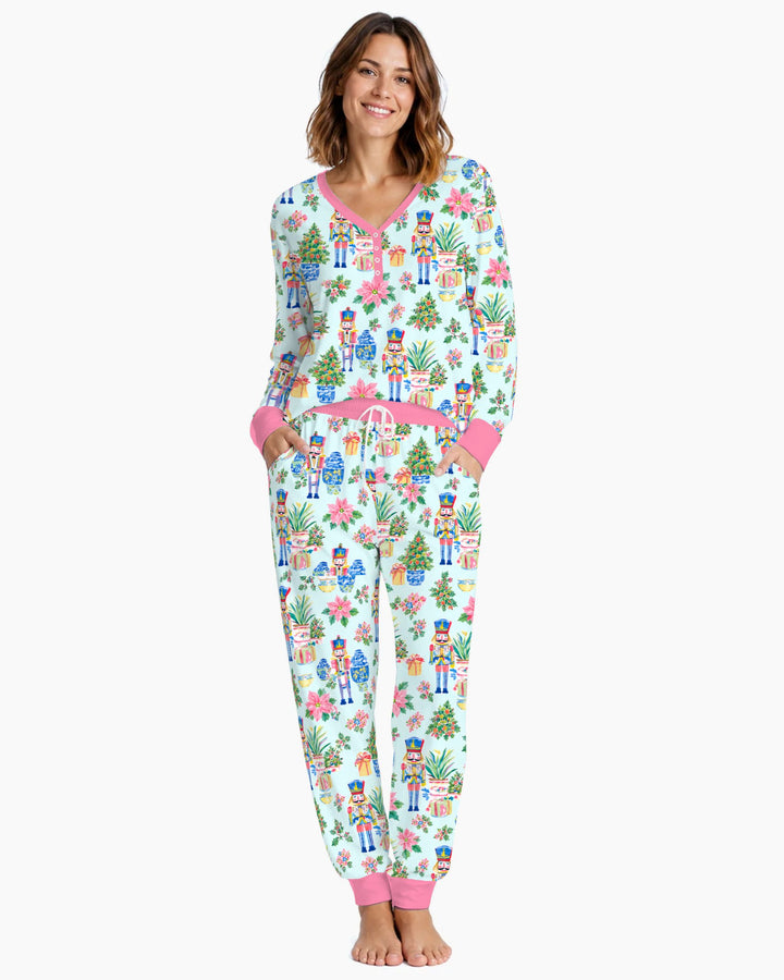 Nutcracker Christmas Chinoiserie Bamboo Women Pajama Set