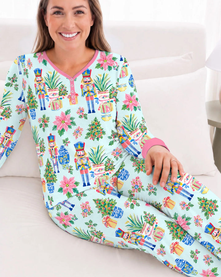 Nutcracker Christmas Chinoiserie Bamboo Women Pajama Set