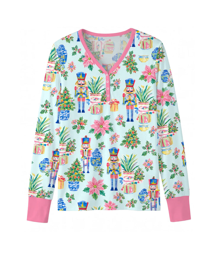Nutcracker Christmas Chinoiserie Bamboo Women Pajama Set