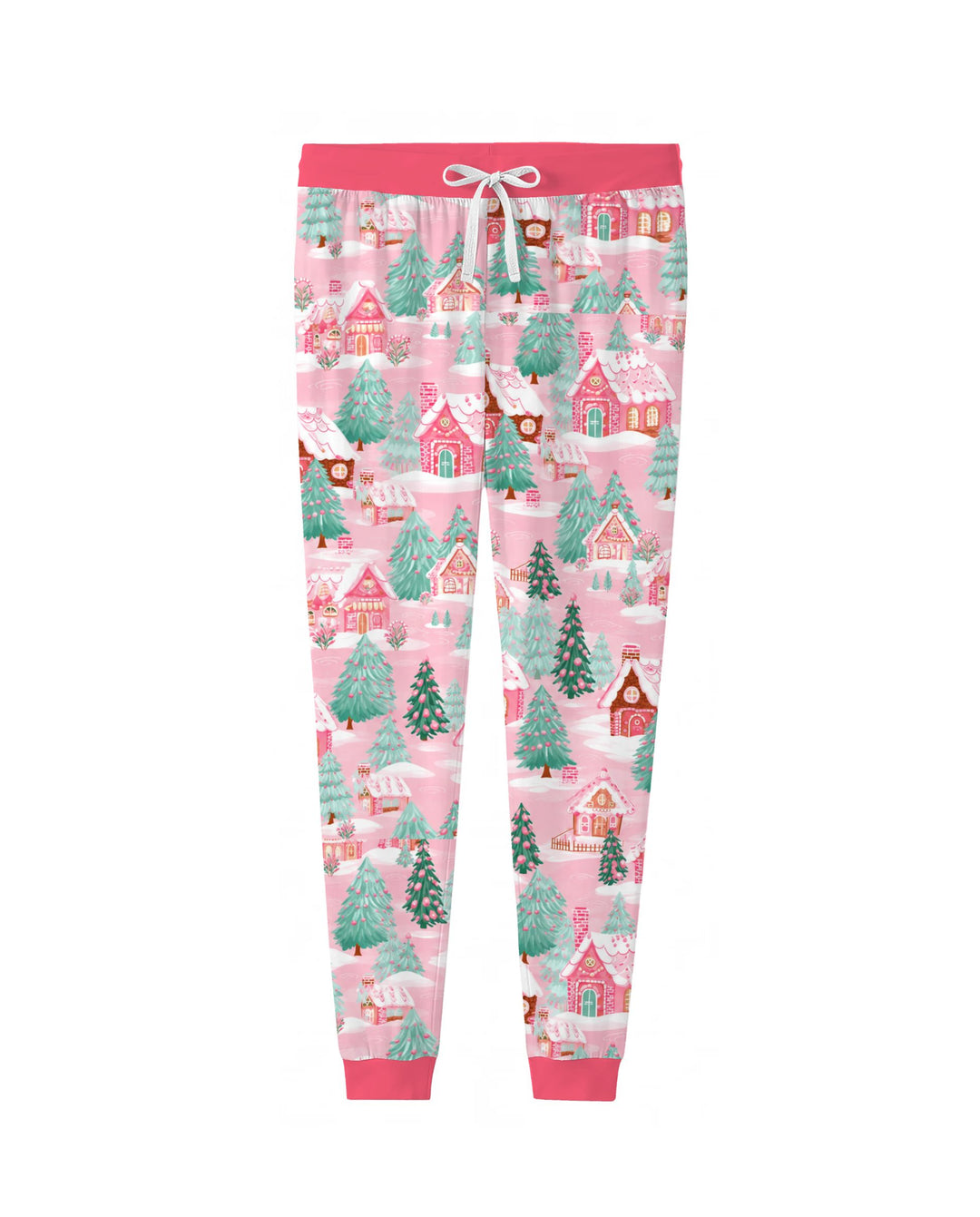 Pink Gingerbread Christmas Village Bamboo Women Pajama Set