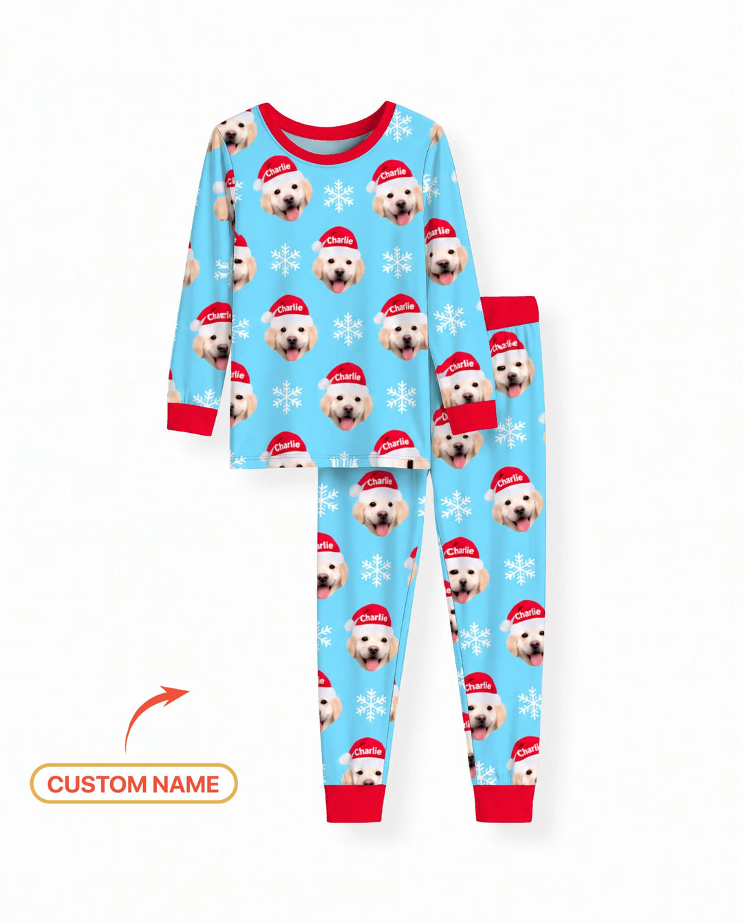 Custom Name Golden Retriever Santa Christmas Bamboo Two Piece Long Sleeve Pajama Set