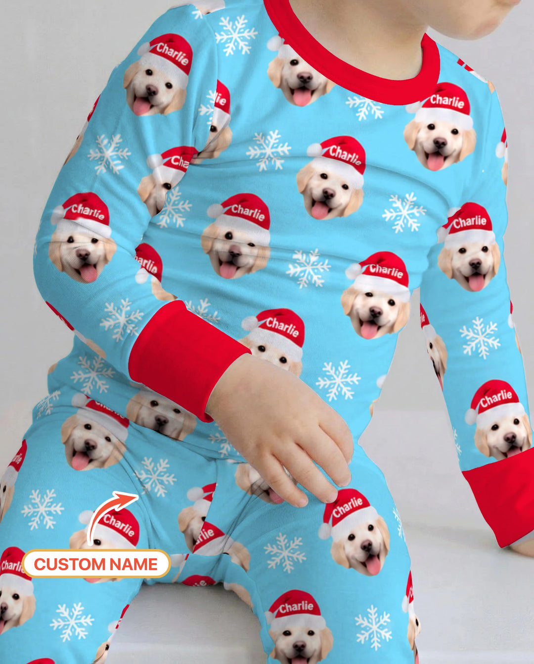 Custom Name Golden Retriever Santa Christmas Bamboo Two Piece Long Sleeve Pajama Set