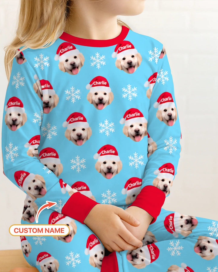 Custom Name Golden Retriever Santa Christmas Bamboo Two Piece Long Sleeve Pajama Set