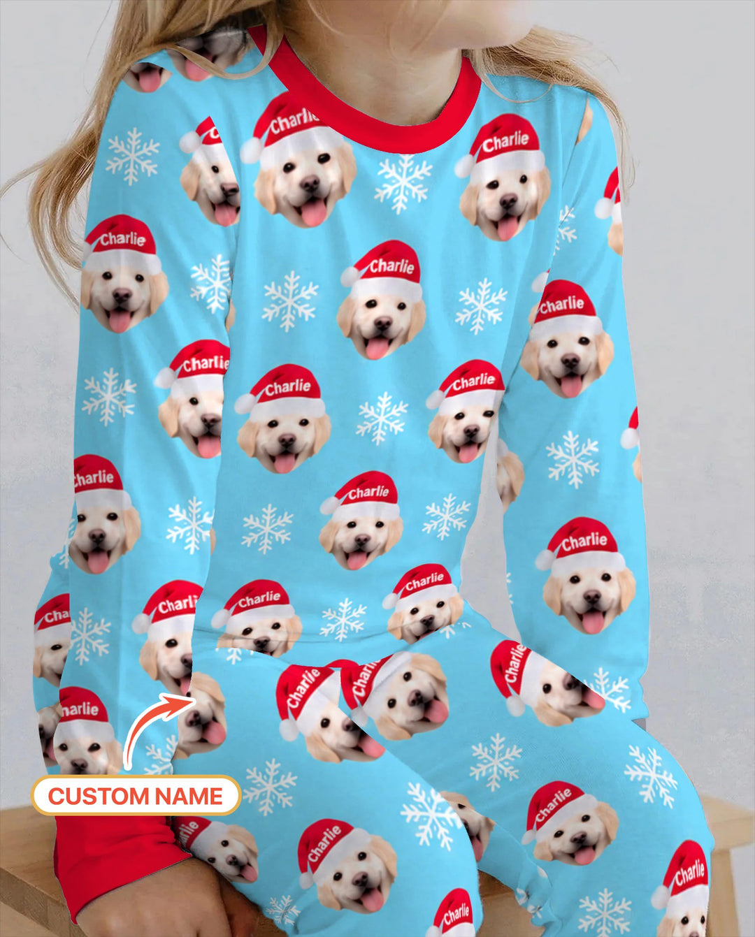 Custom Name Golden Retriever Santa Christmas Bamboo Two Piece Long Sleeve Pajama Set