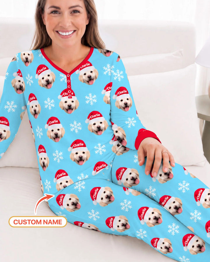 Custom Name Golden Retriever Santa Christmas Bamboo Women Pajama Set