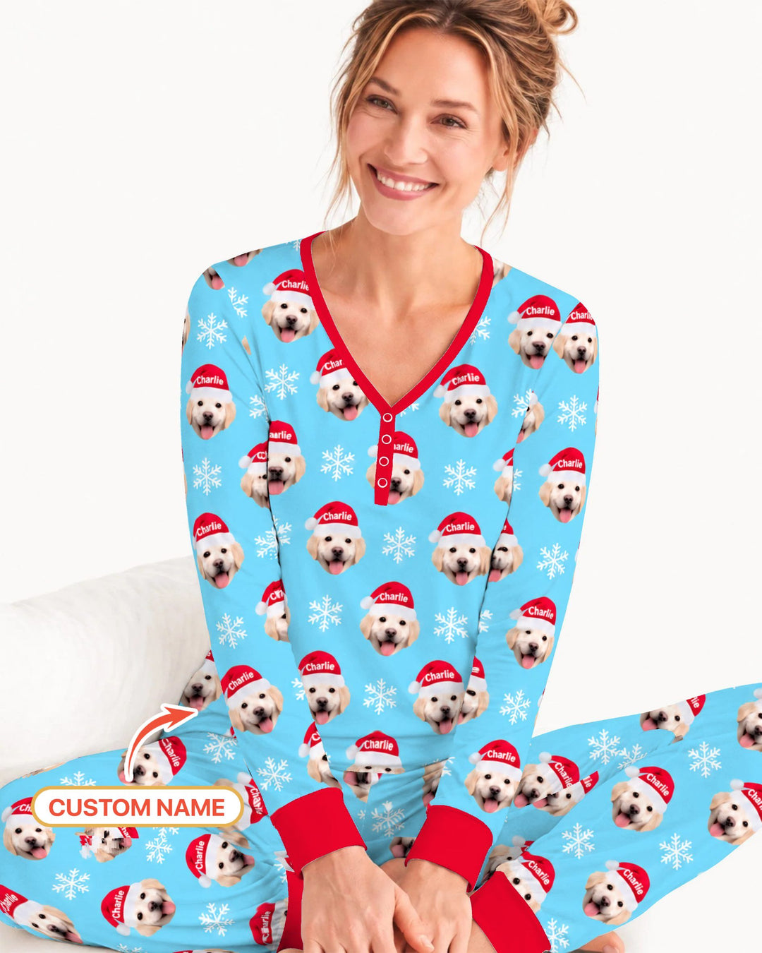 Custom Name Golden Retriever Santa Christmas Bamboo Women Pajama Set