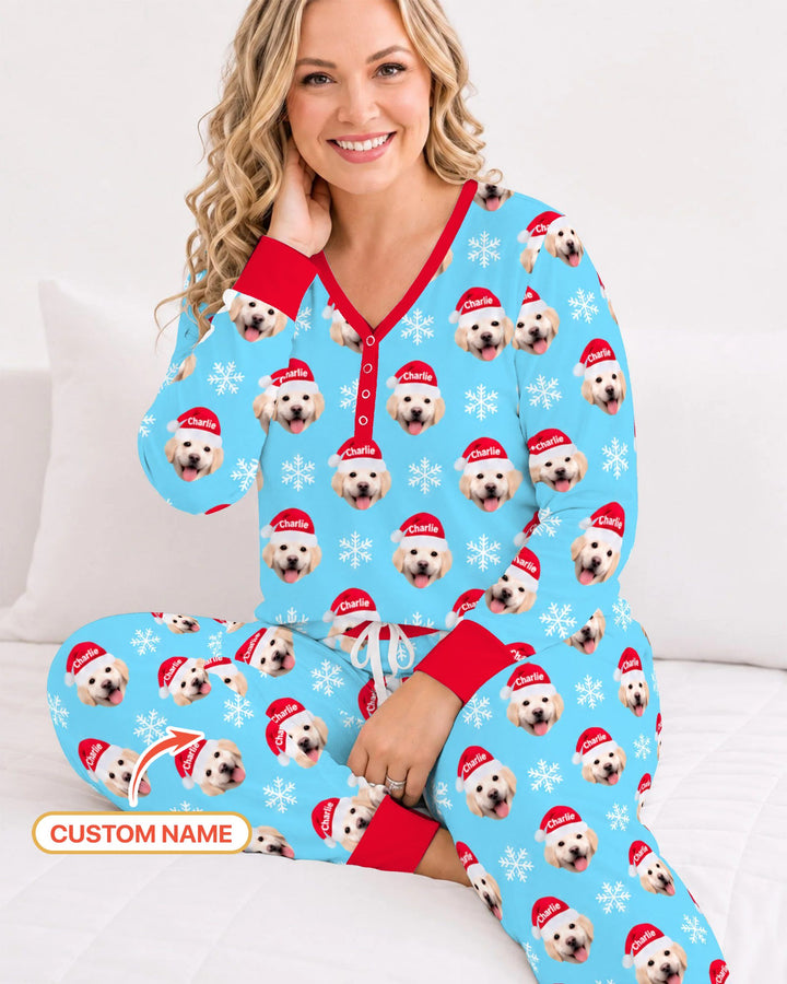 Custom Name Golden Retriever Santa Christmas Bamboo Women Pajama Set