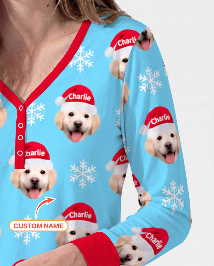 Custom Name Golden Retriever Santa Christmas Bamboo Women Pajama Set