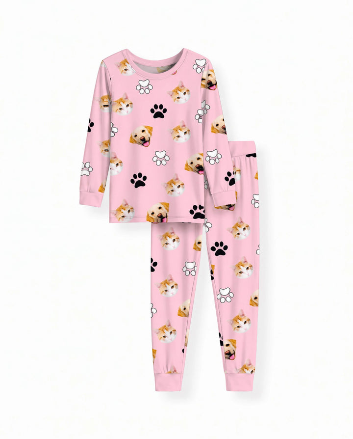 Pink Christmas Cats and Dogs Bamboo Two Piece Long Sleeve Pajama Set