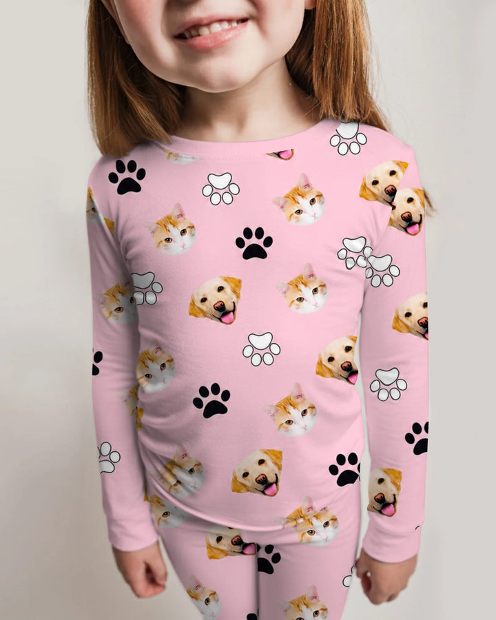 Pink Christmas Cats and Dogs Bamboo Two Piece Long Sleeve Pajama Set