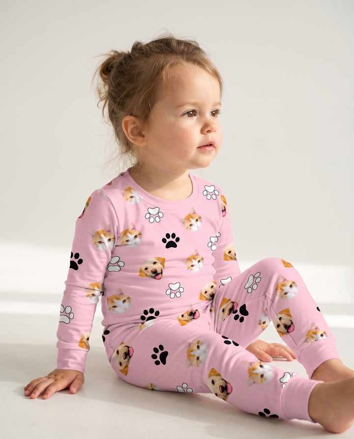 Pink Christmas Cats and Dogs Bamboo Two Piece Long Sleeve Pajama Set