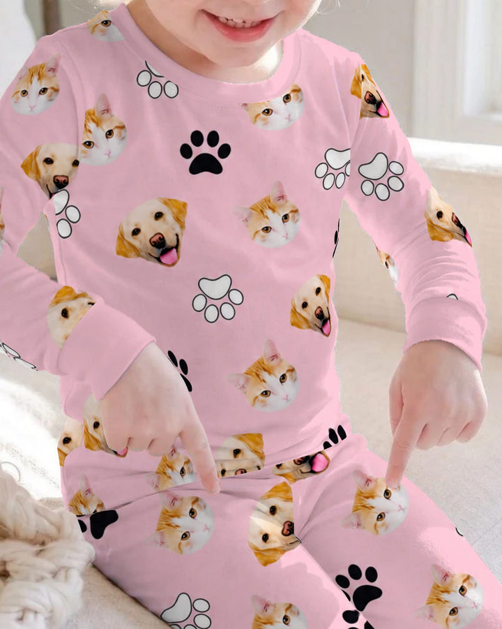 Pink Christmas Cats and Dogs Bamboo Two Piece Long Sleeve Pajama Set
