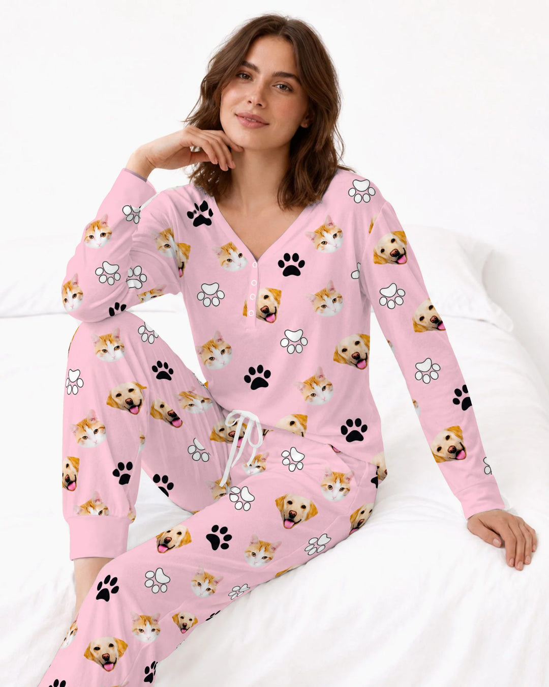 Pink Christmas Cats and Dogs Bamboo Women Pajama Set