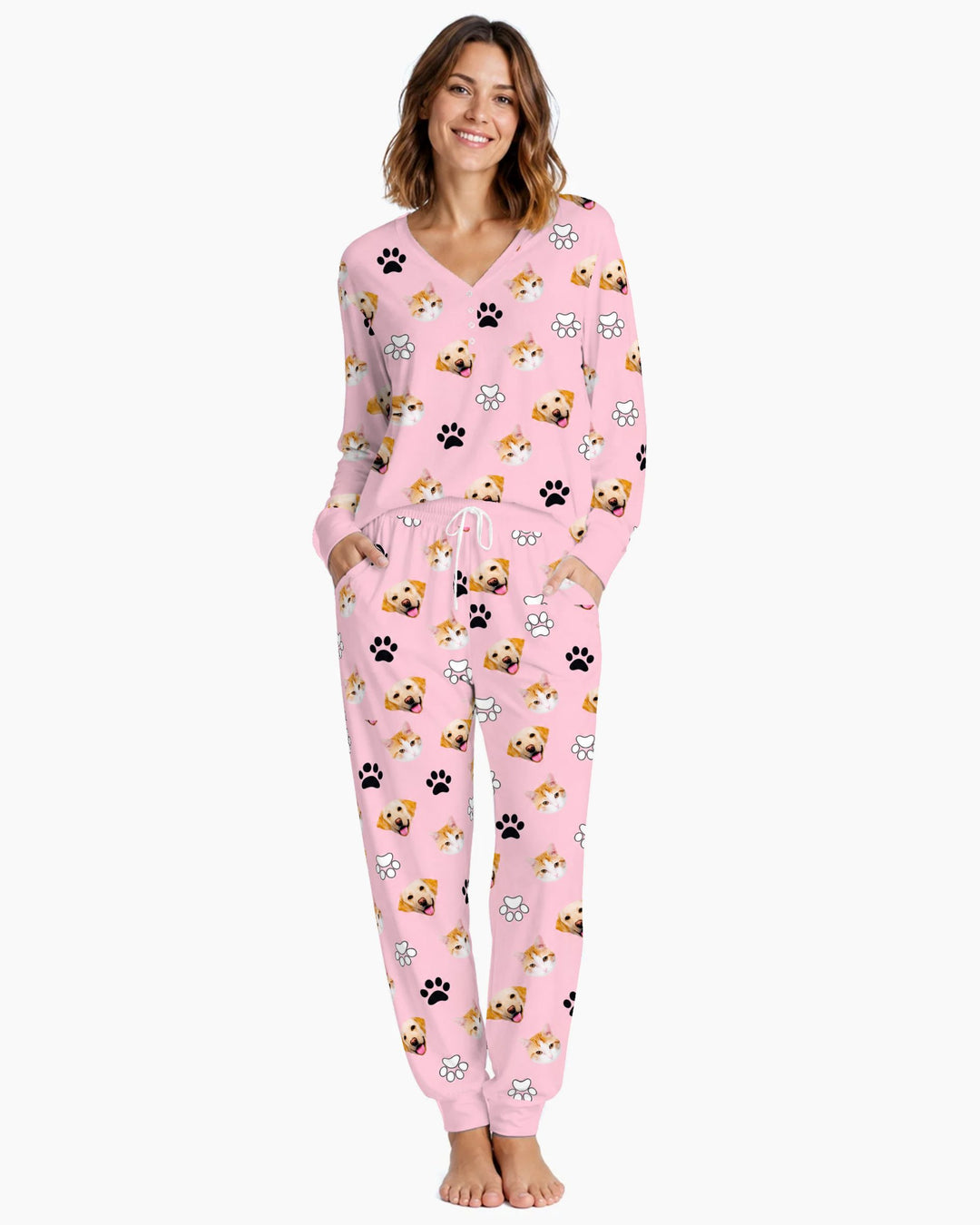 Pink Christmas Cats and Dogs Bamboo Women Pajama Set