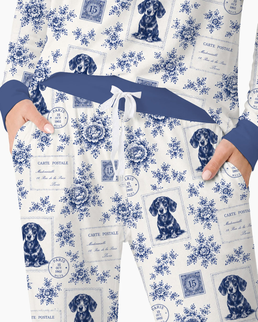 Vintage Blue Dachshund Postcards Bamboo Women Pajama Set