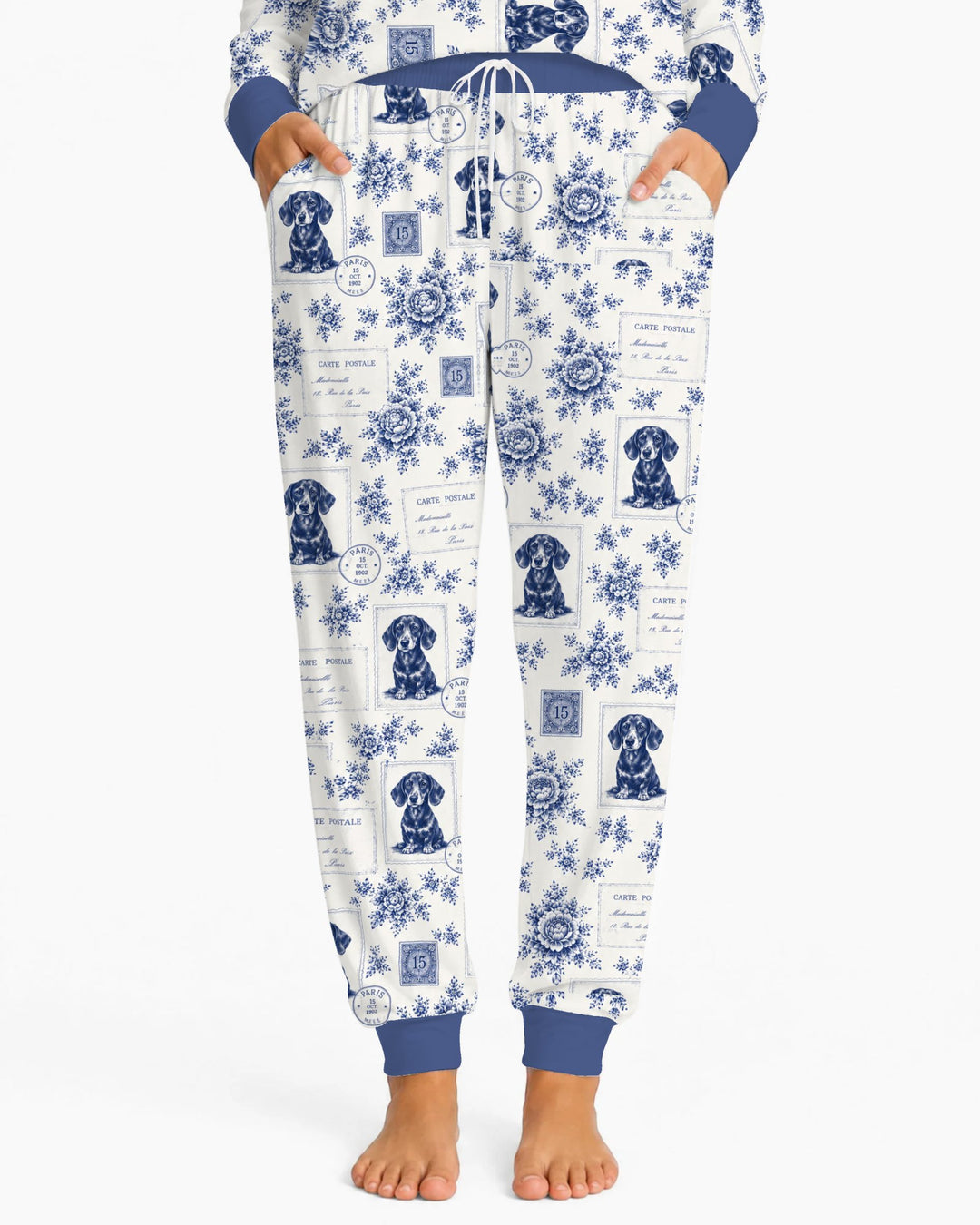 Vintage Blue Dachshund Postcards Bamboo Women Pajama Set