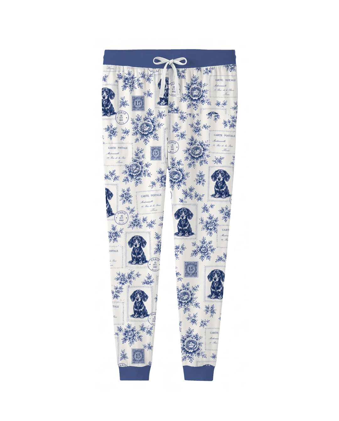 Vintage Blue Dachshund Postcards Bamboo Women Pajama Set