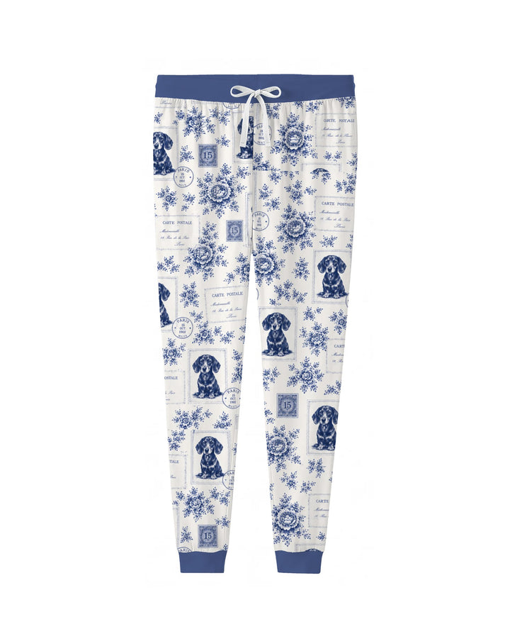 Vintage Blue Dachshund Postcards Bamboo Women Pajama Set