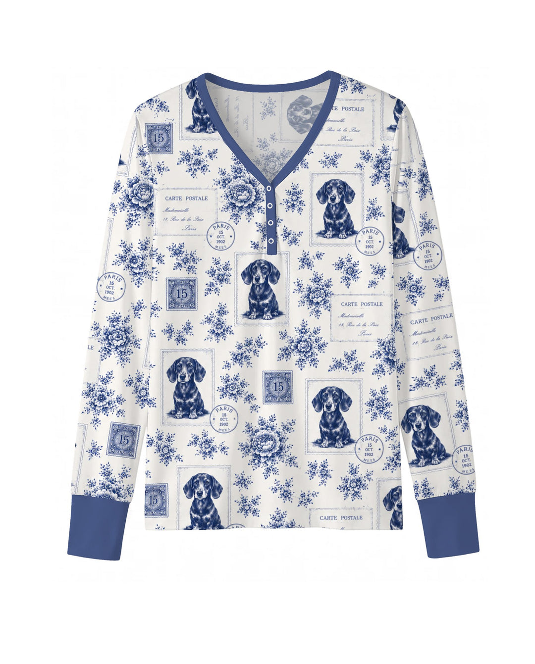Vintage Blue Dachshund Postcards Bamboo Women Pajama Set
