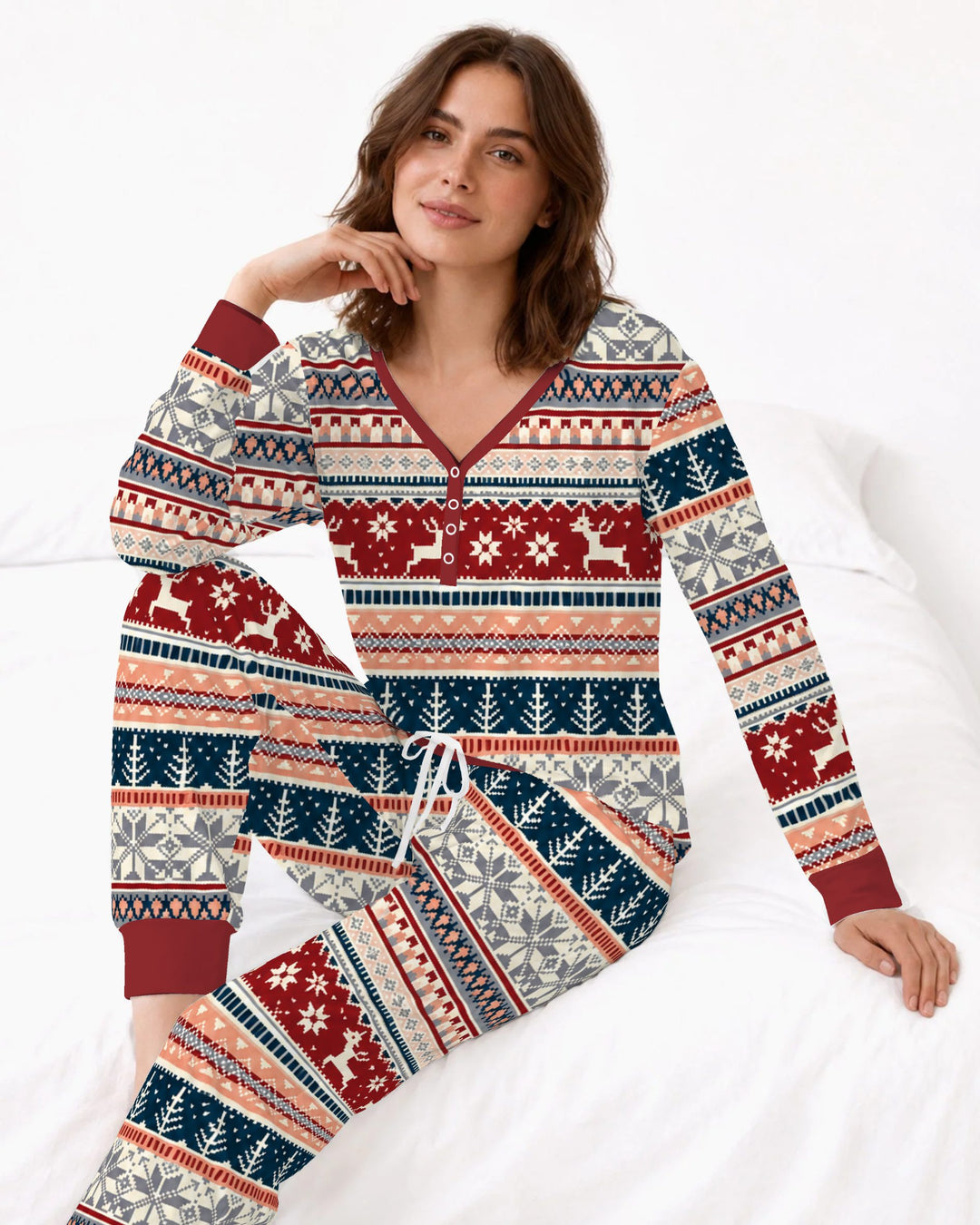 Scandinavian Reindeer Winter Knit Bamboo Women Pajama Set