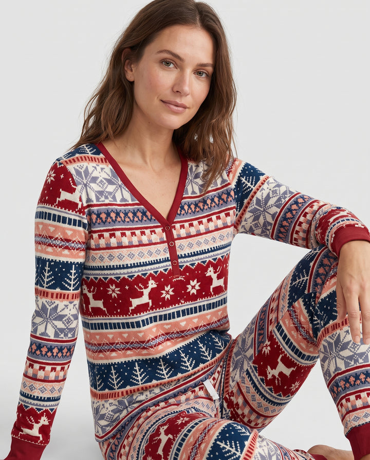 Scandinavian Reindeer Winter Knit Bamboo Women Pajama Set