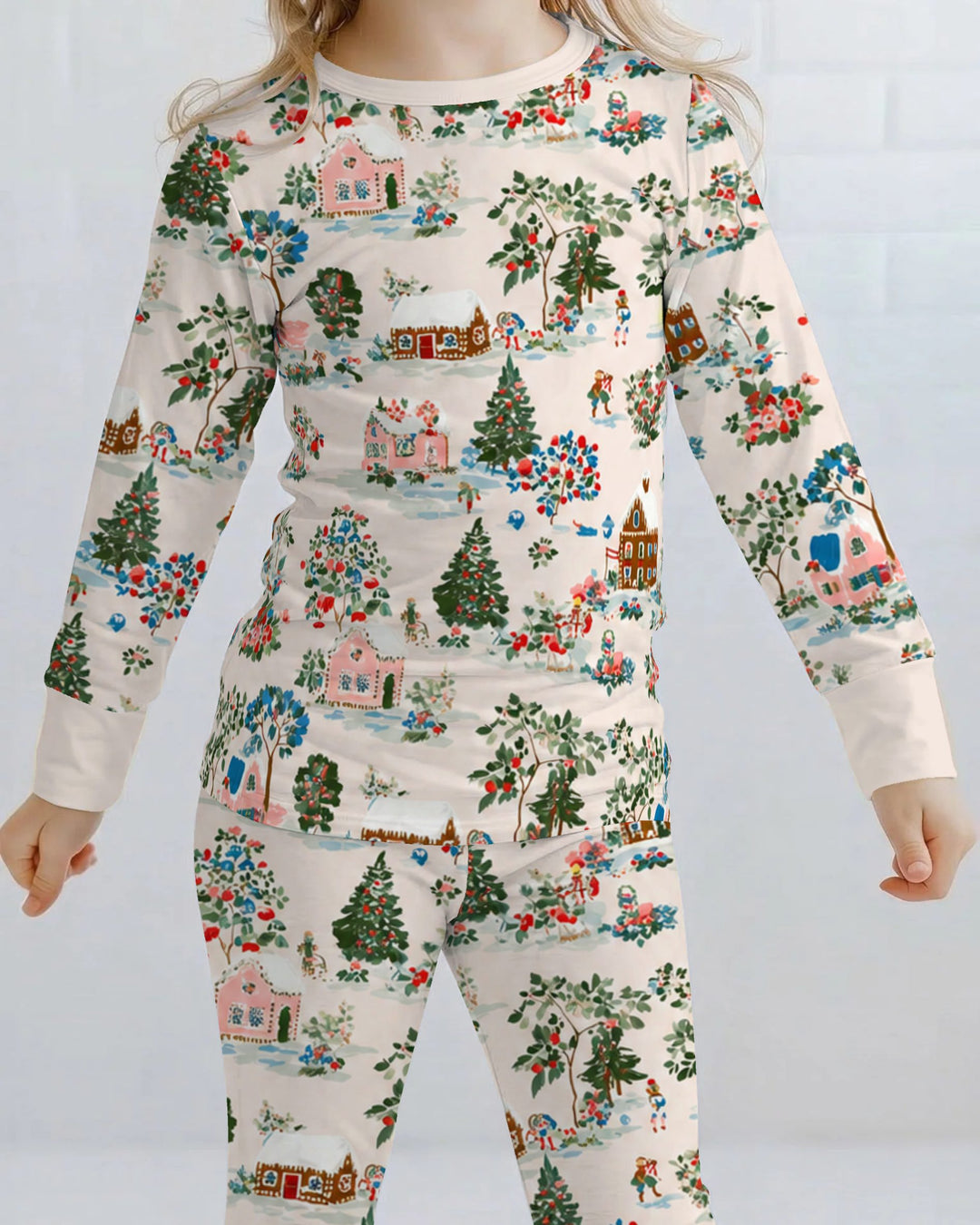 Gingerbread Christmas Village Bamboo Two Piece Long Sleeve Pajama Set