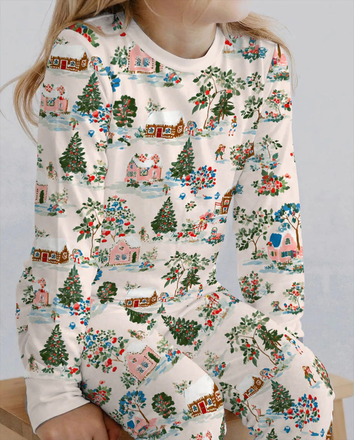 Gingerbread Christmas Village Bamboo Two Piece Long Sleeve Pajama Set