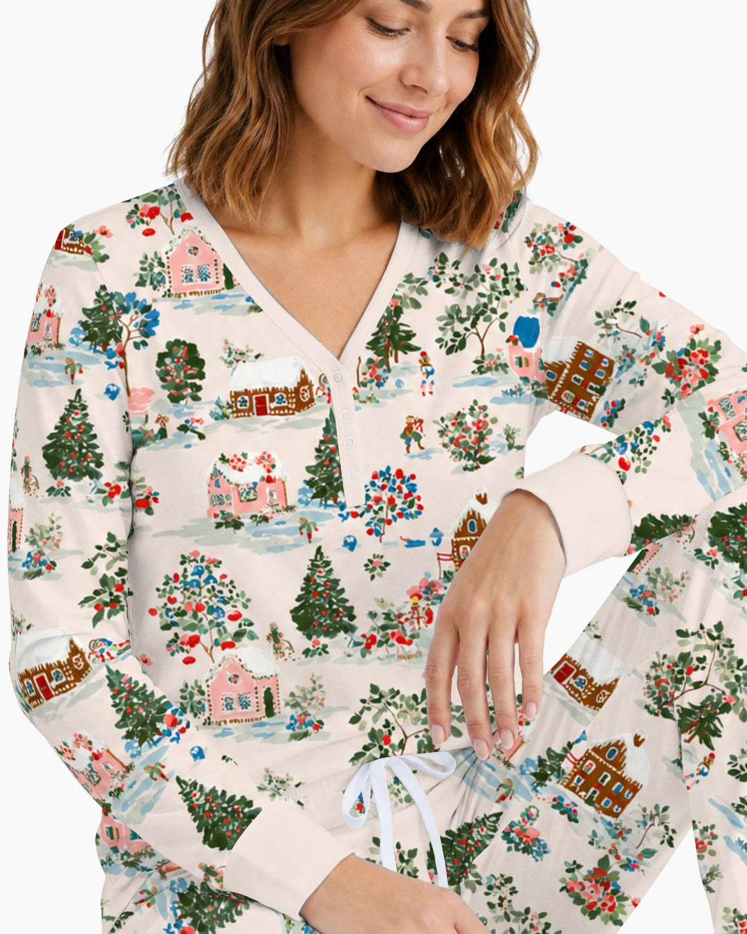 Gingerbread Christmas Village Bamboo Women Pajama Set