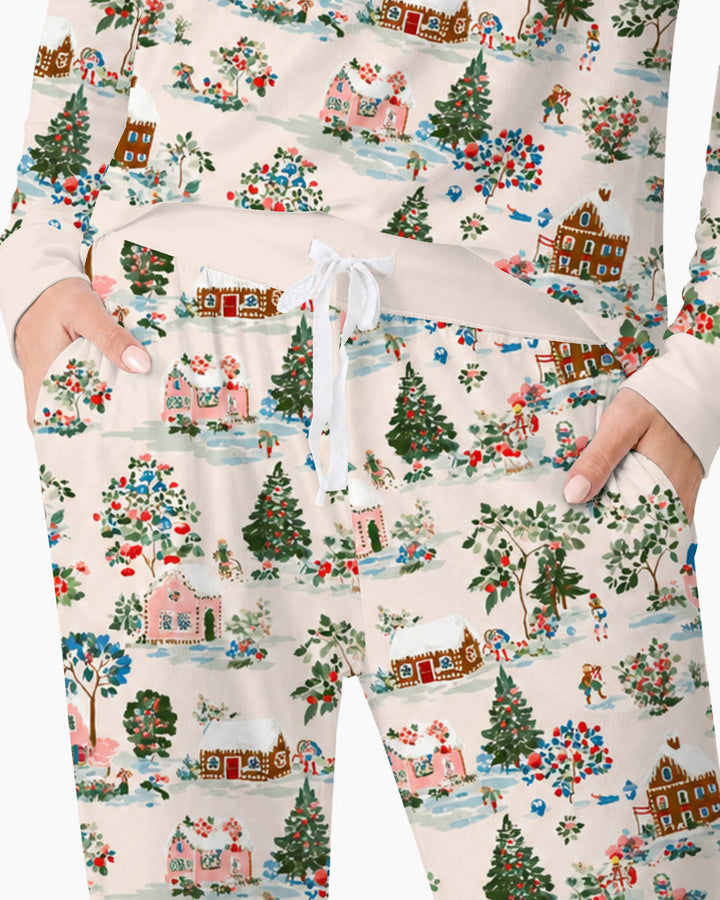 Gingerbread Christmas Village Bamboo Women Pajama Set
