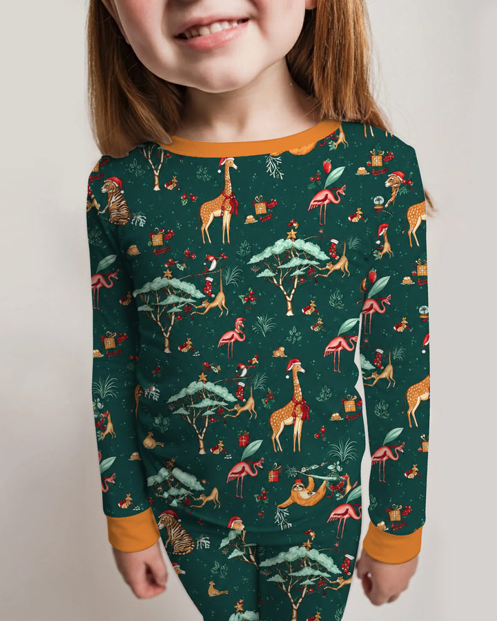 Whimsical Christmas Safari Animals Bamboo Two Piece Long Sleeve Pajama Set