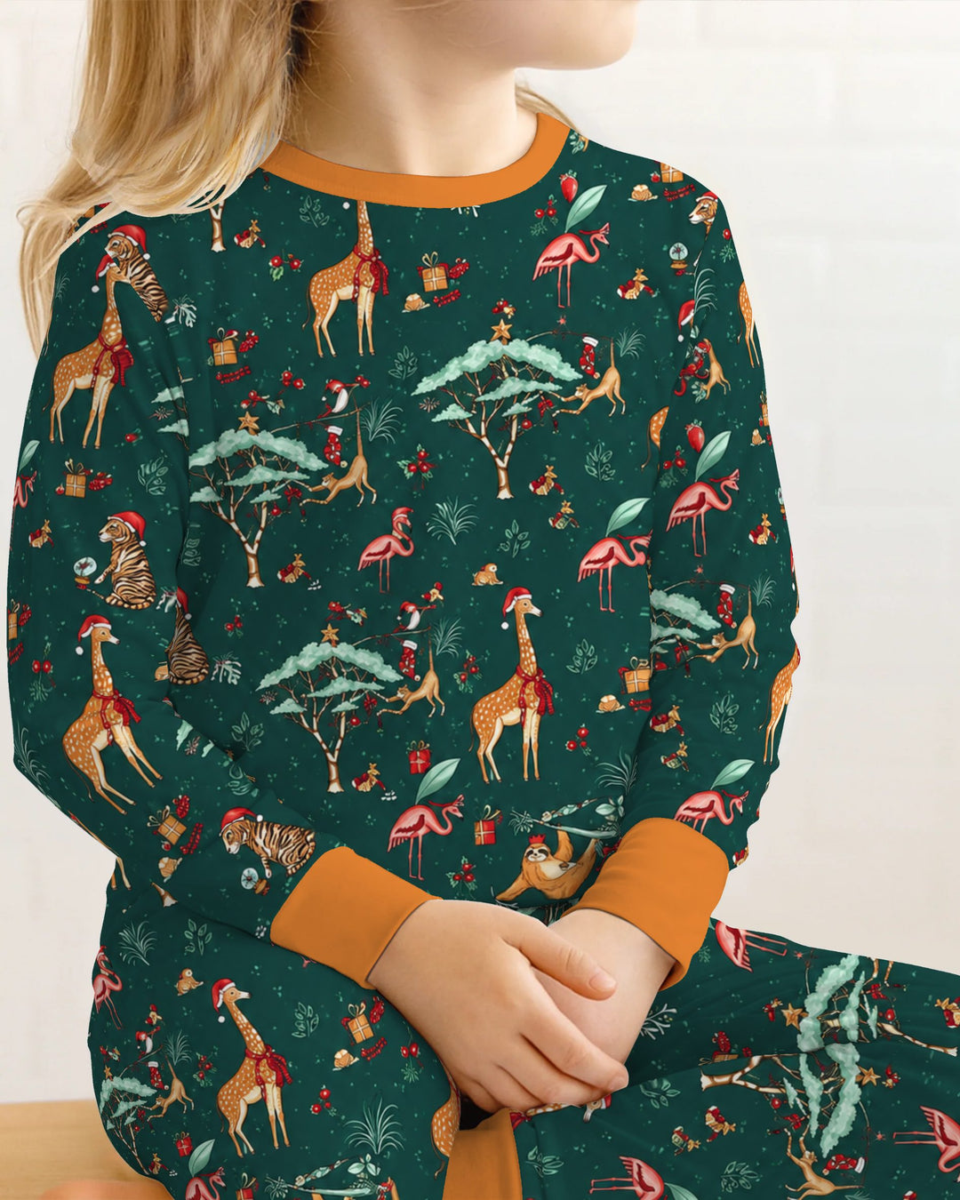 Whimsical Christmas Safari Animals Bamboo Two Piece Long Sleeve Pajama Set