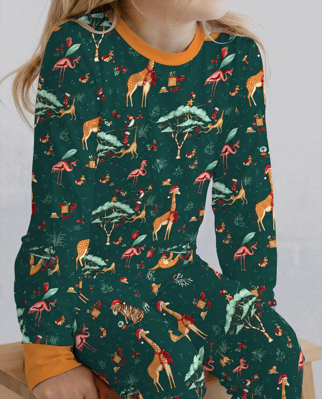Whimsical Christmas Safari Animals Bamboo Two Piece Long Sleeve Pajama Set