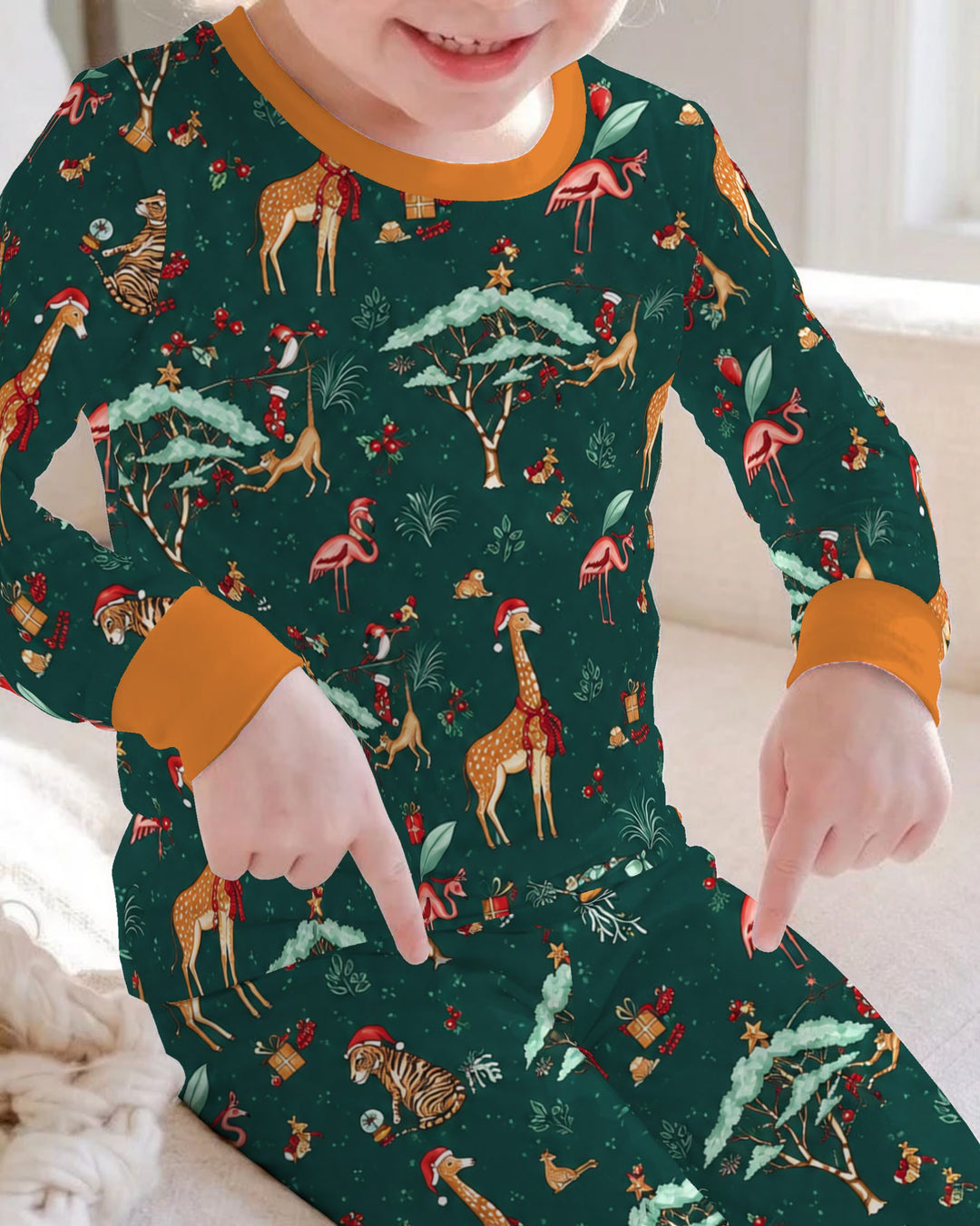 Whimsical Christmas Safari Animals Bamboo Two Piece Long Sleeve Pajama Set