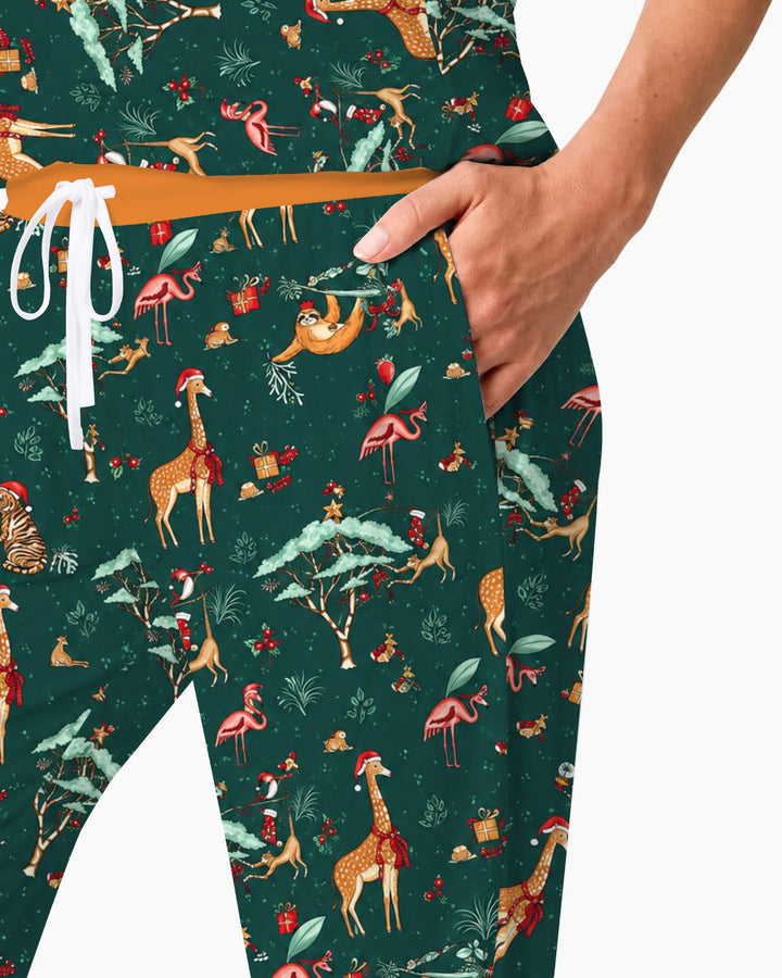 Whimsical Christmas Safari Animals Bamboo Women Pajama Set
