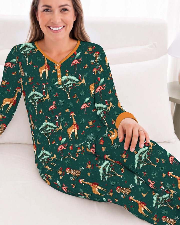 Whimsical Christmas Safari Animals Bamboo Women Pajama Set
