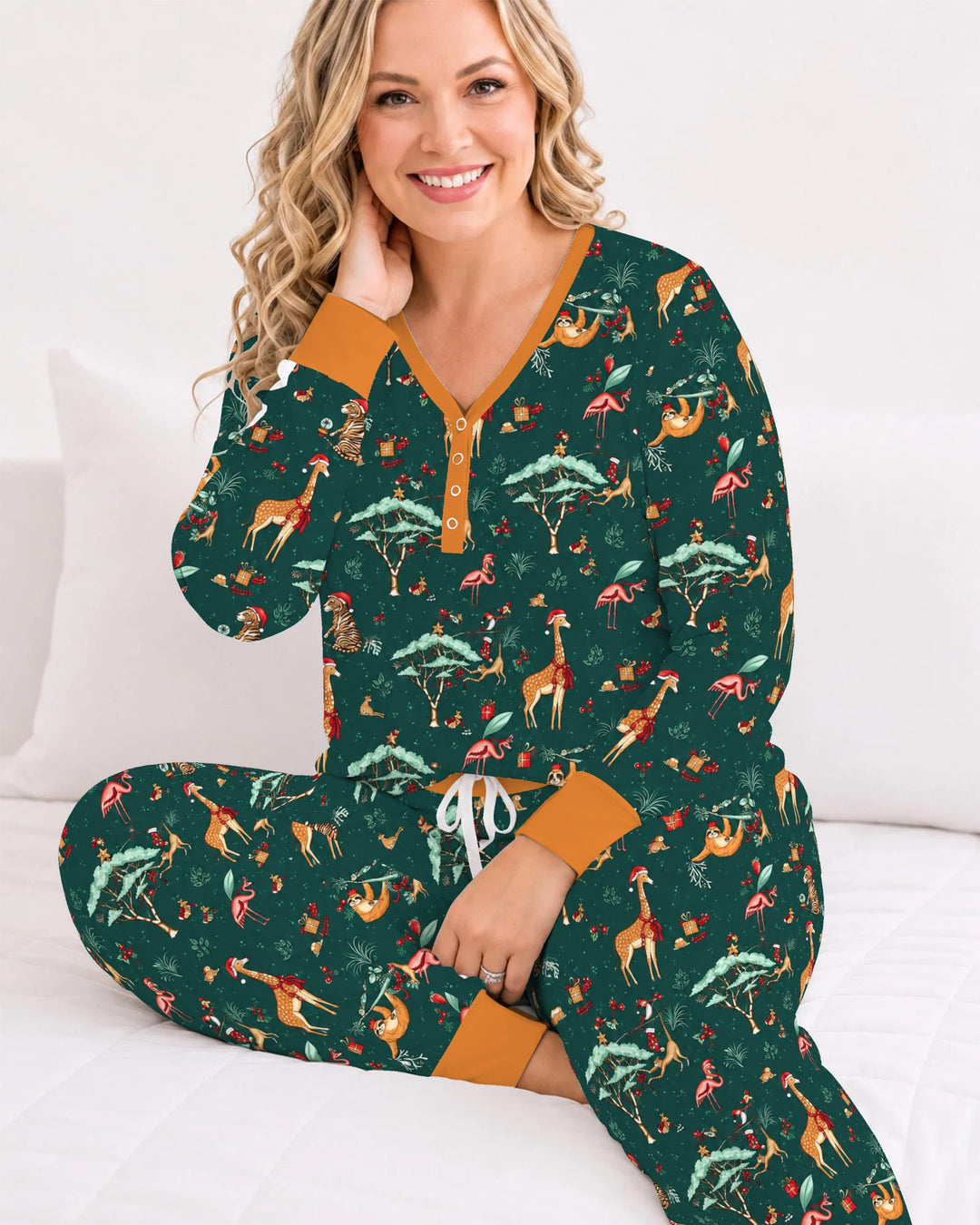 Whimsical Christmas Safari Animals Bamboo Women Pajama Set